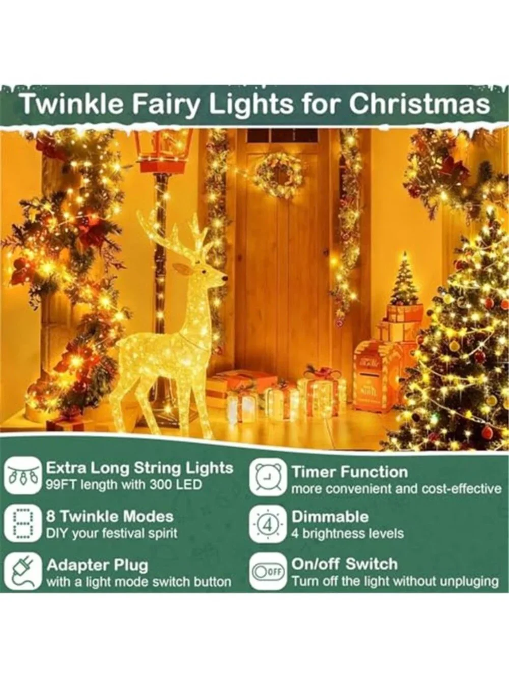 Warm White Copper Wire Fairy Lights 99ft LED String Lights Remote Timer Dimmable